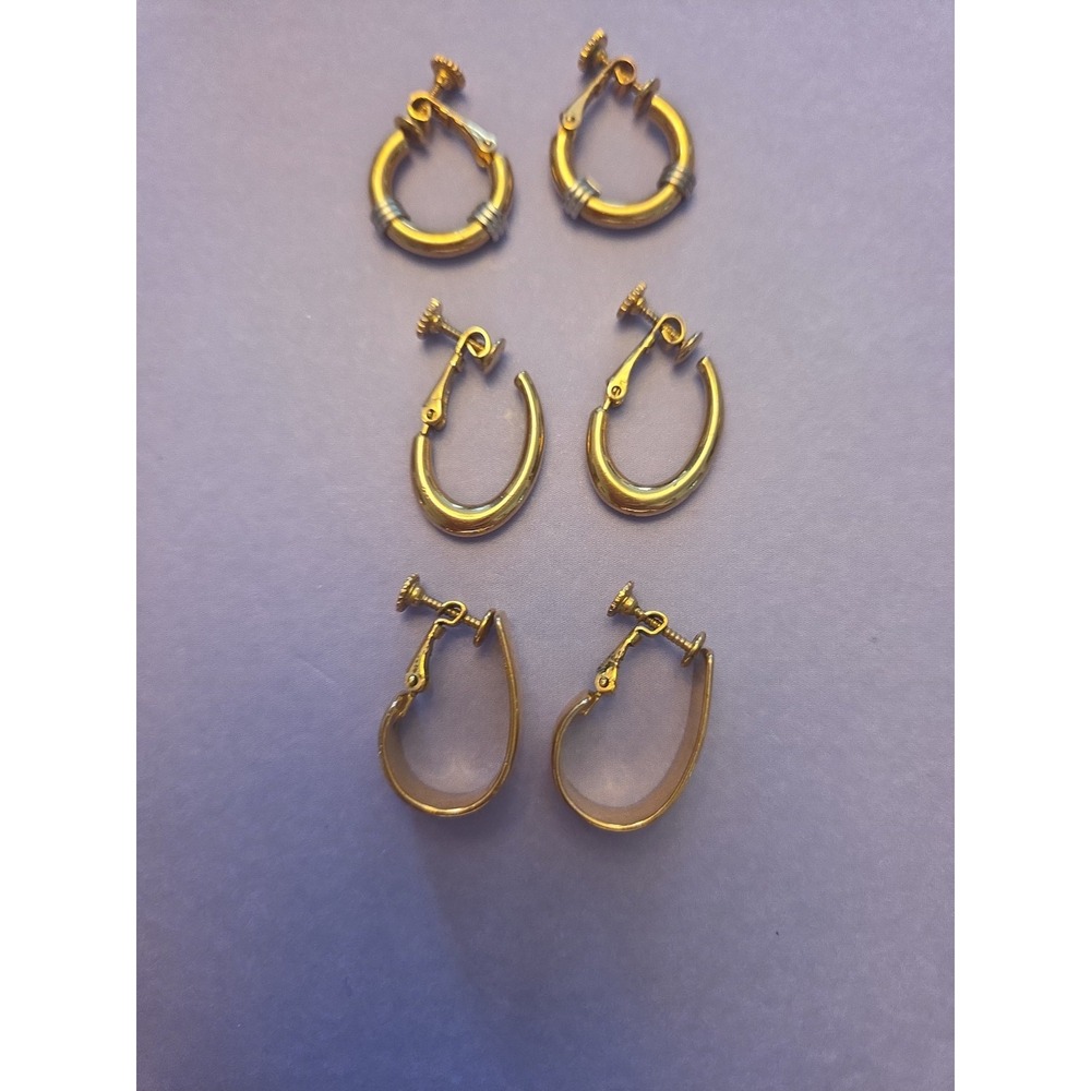 Lot of Vintage Napier Earrings Signed Gold Tone Hoop Earrings Screw Back